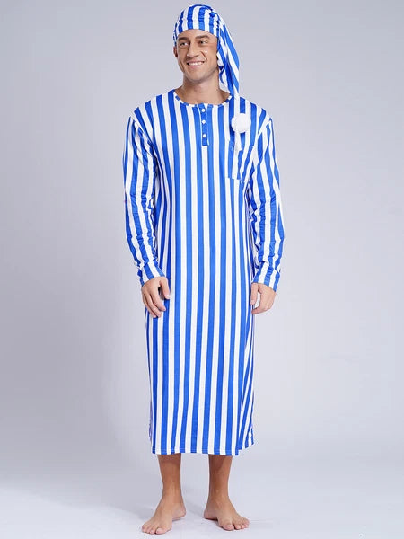 Mens Pajamas Loose Fit Nightgowns Round Neck Nightwear Saudi Sleepwear Arab Up