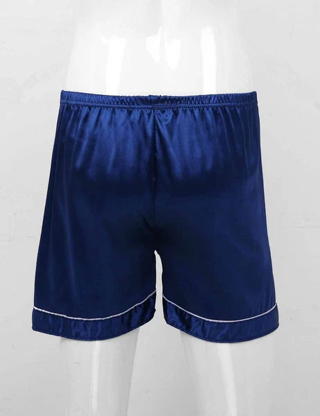 Men's Silky Satin Pajamas Set Short Sleeves Button T-Shirt Tops with Shorts