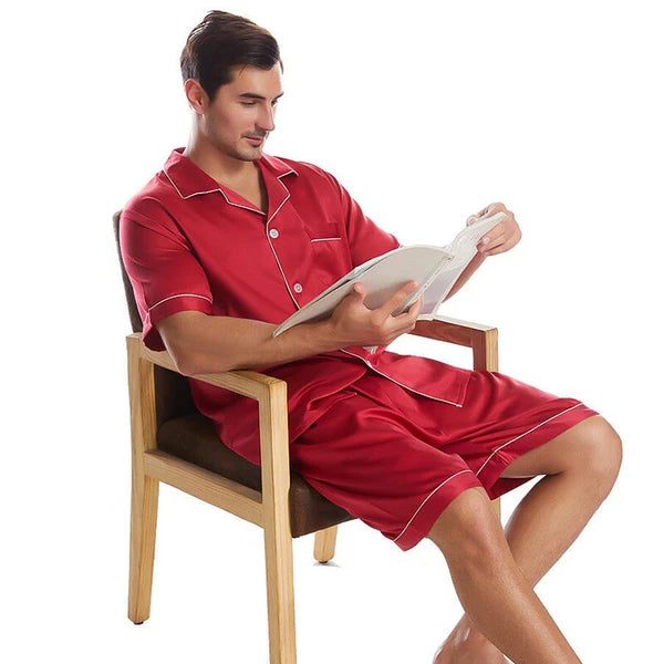 Mens Silk Satin Pajamas Pj Set Top and Shorts Sleepwear Nightwear Casual pijamas