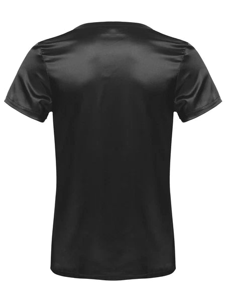 Mens Muscle Shirts Pajama Set Sexy Satin Sleepwear Tank Top Shorts Nightwear