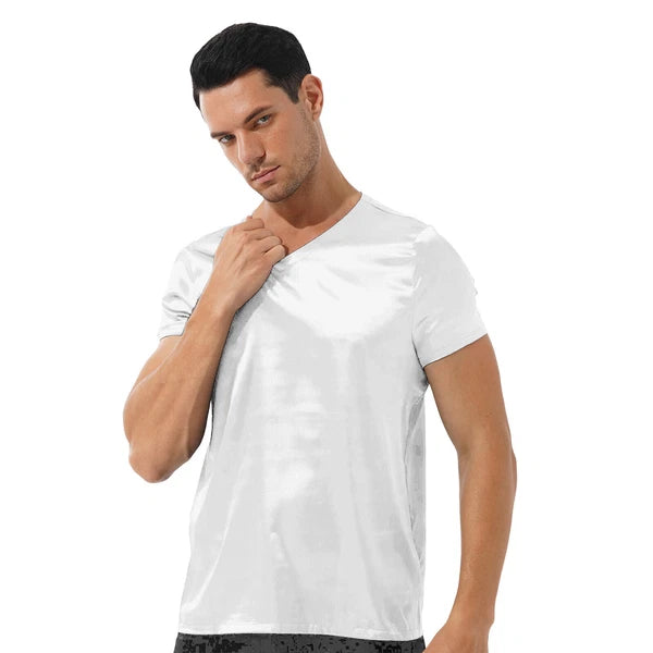 Mens Muscle Shirts Pajama Set Sexy Satin Sleepwear Tank Top Shorts Nightwear