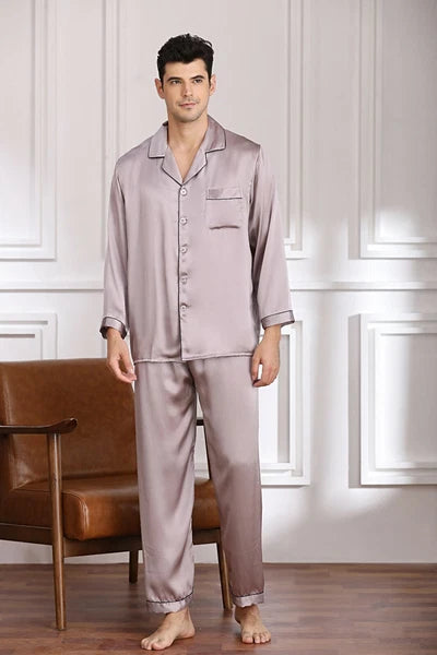 New Men's Silk Pajamas Set 2 Pieces/lot 100% Mulberry Silk Sleepwear Nightwear
