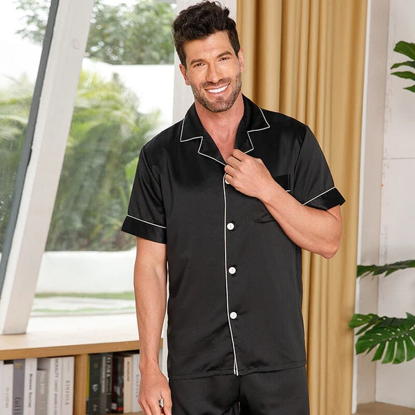 Mens Silk Satin Pajamas Pj Set Top and Shorts Sleepwear Nightwear Casual pijamas