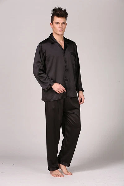 Men's Silk Satin Pajamas Pyjamas Set Long Sleeve Sleepwear Pijama Nightwear
