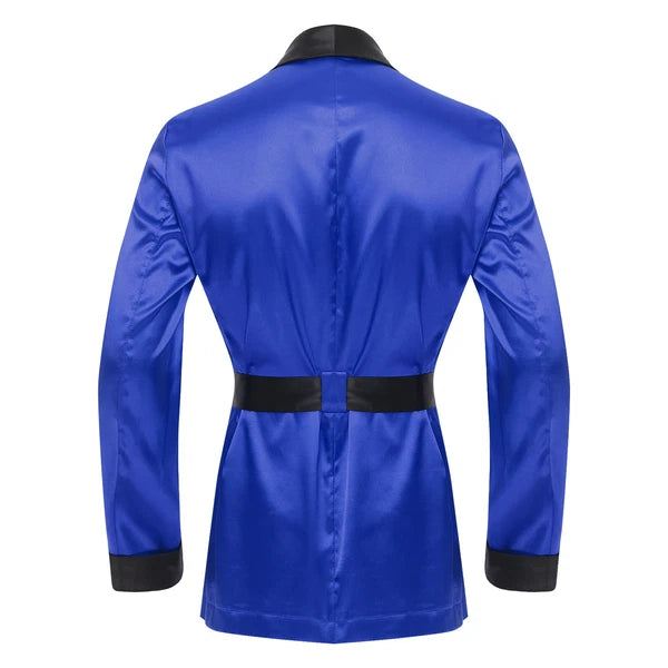 Men's Silk Satin Pajamas Set Short Sleeves Top and Bottom Boxer Shorts Shirt Set