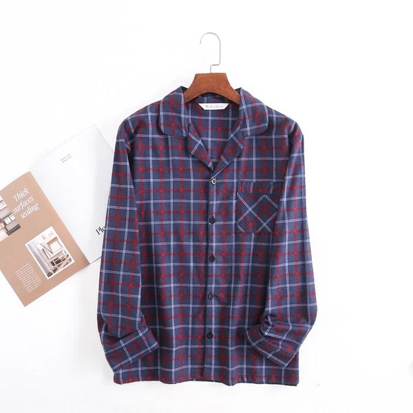 Men's Pajamas Set 100% Cotton Sleepwear Long Sleeve Button Top Pants Nightwear