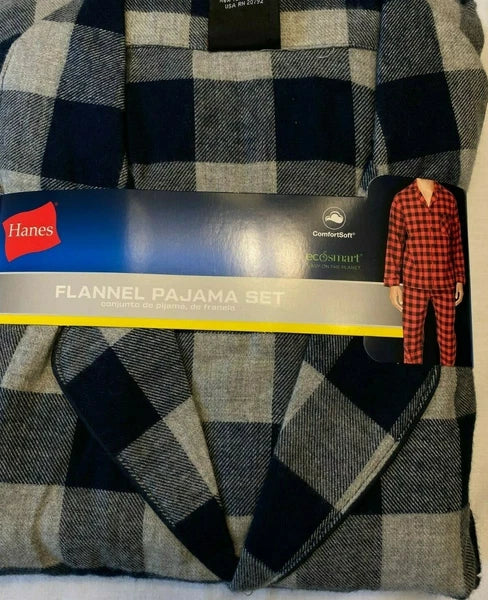 NWT Men's Hanes Flannel RED / BLACK Gray Plaid L/S Pant Set Pajamas PJs Cotton