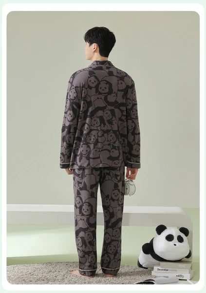 Men's Fashion Pajama Set Panda Print Comfortable Homewear Leisure Wear Sleepwear