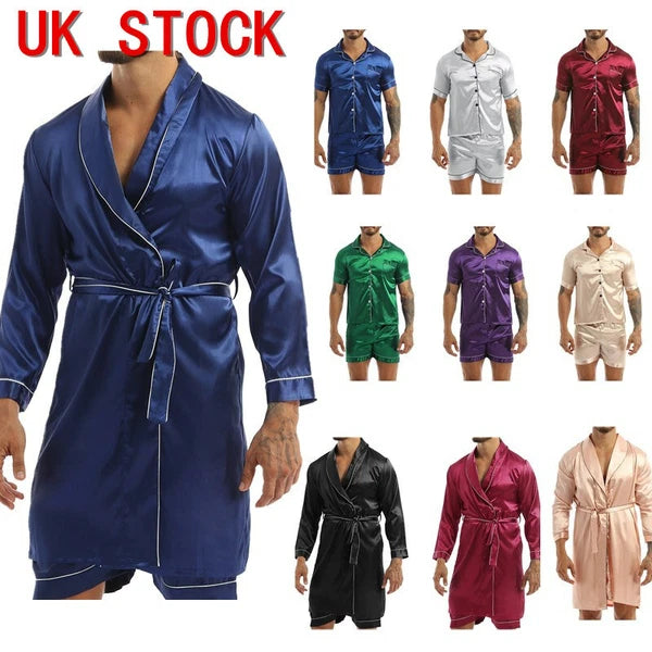 Men's Pajamas Set Soft Satin Homewear Ice Silk Bathrobes Sleepwear Nightwear