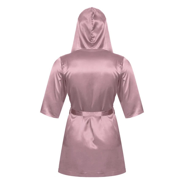 Men's Hooded Robe Set Silk Satin Night Gown Bathrobe Pajama Hot Pants Underwear