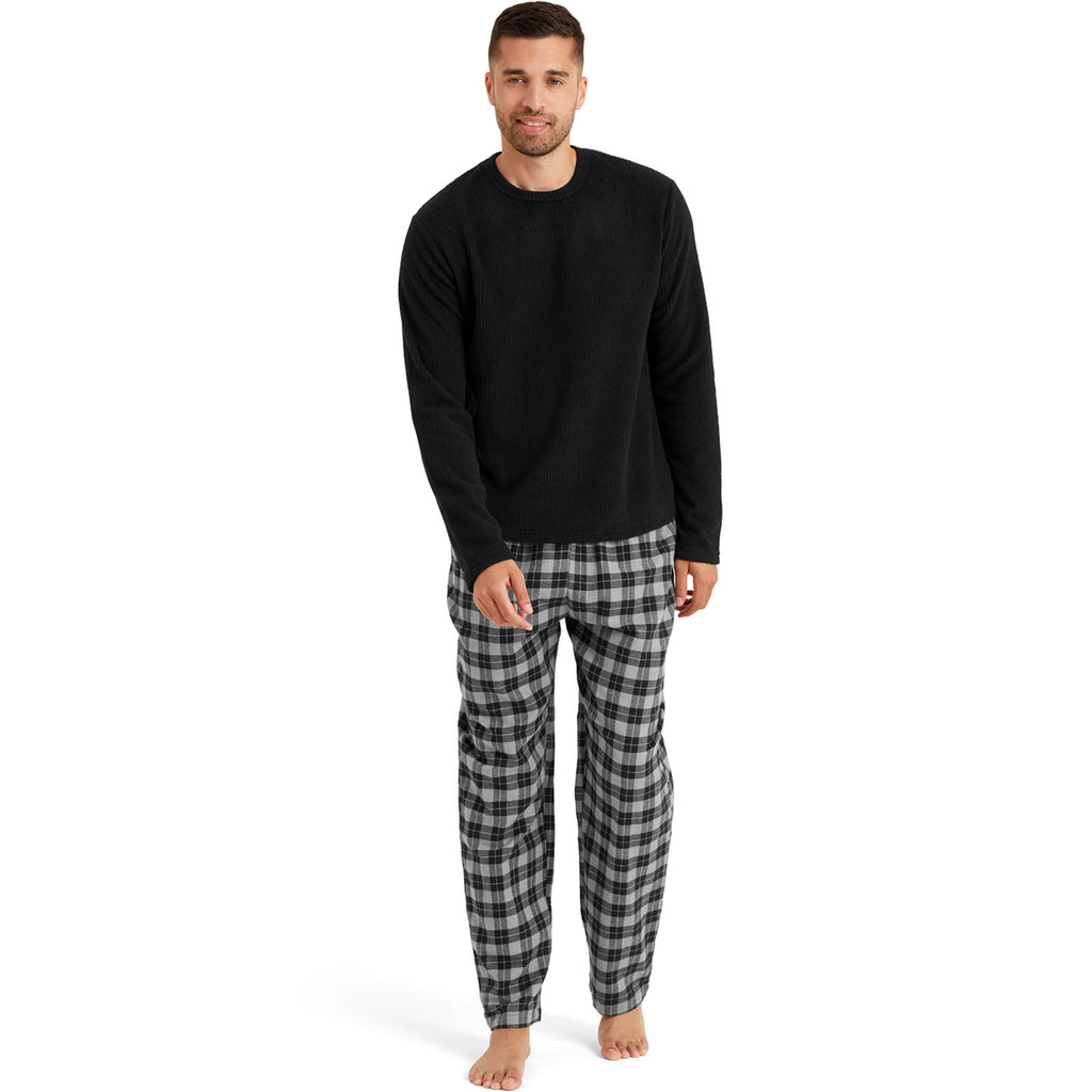 Snuggaroo Mens Soft Fleece Pyjamas Set PJs Long Sleeve Top Checked Bottoms