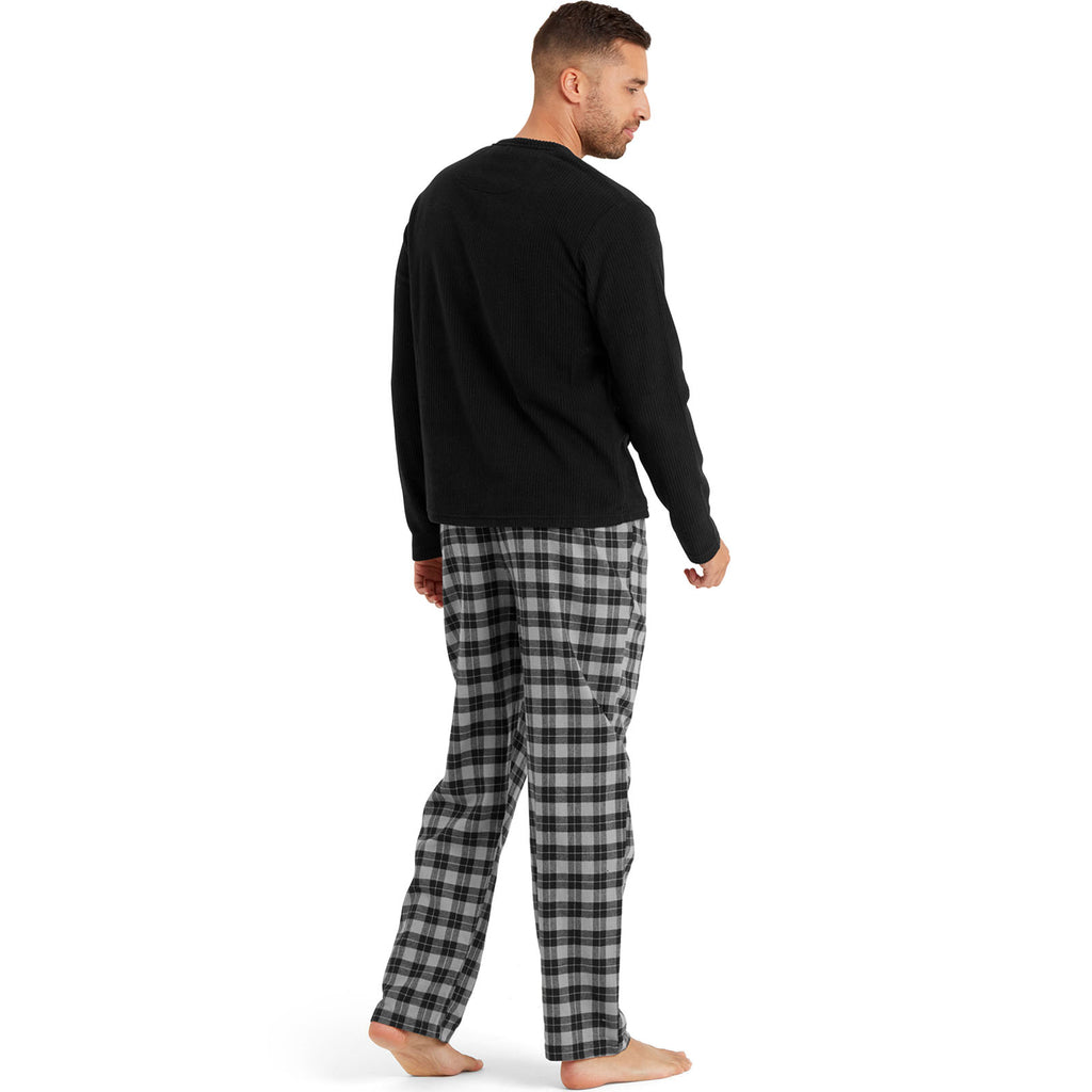 Snuggaroo Mens Soft Fleece Pyjamas Set PJs Long Sleeve Top Checked Bottoms