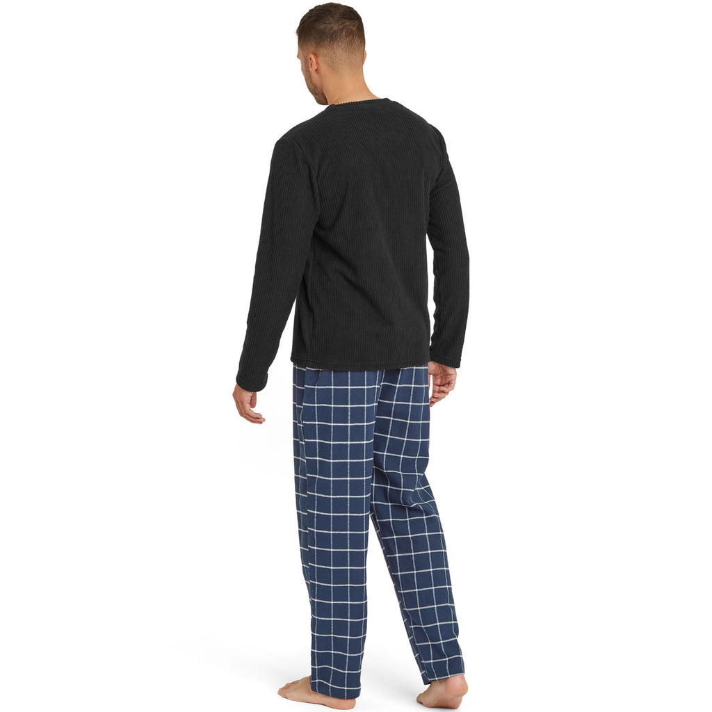 Snuggaroo Mens Soft Fleece Pyjamas Set PJs Long Sleeve Top Checked Bottoms