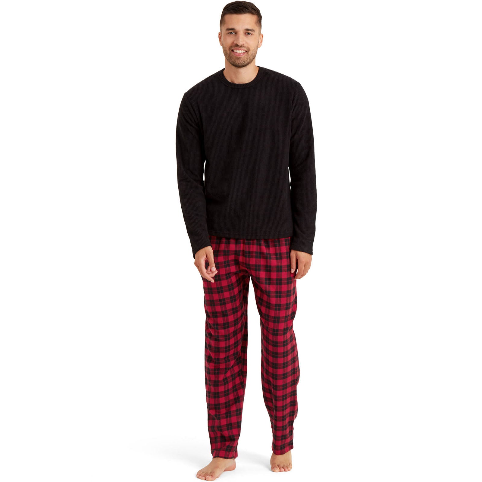 Snuggaroo Mens Soft Fleece Pyjamas Set PJs Long Sleeve Top Checked Bottoms