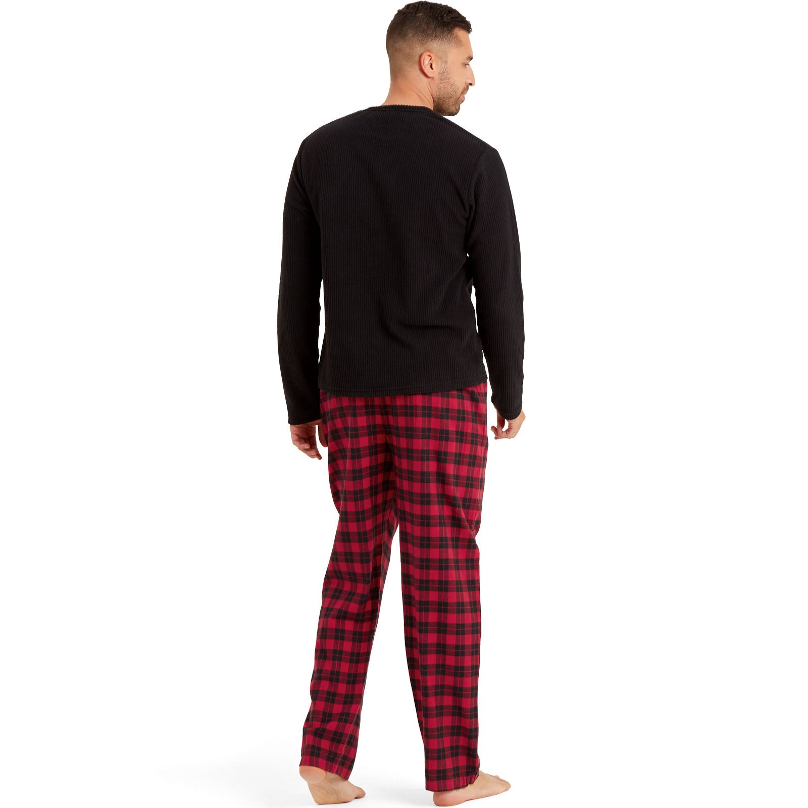 Snuggaroo Mens Soft Fleece Pyjamas Set PJs Long Sleeve Top Checked Bottoms