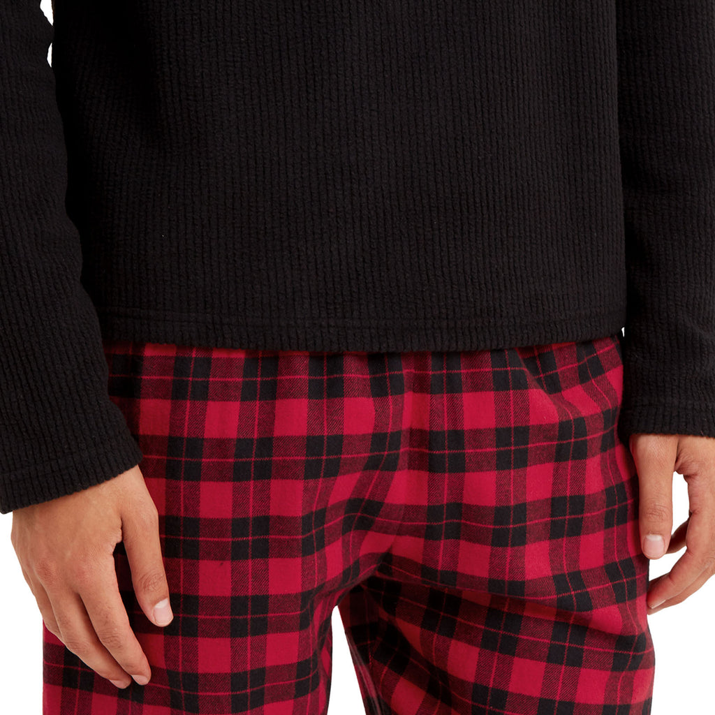 Snuggaroo Mens Soft Fleece Pyjamas Set PJs Long Sleeve Top Checked Bottoms