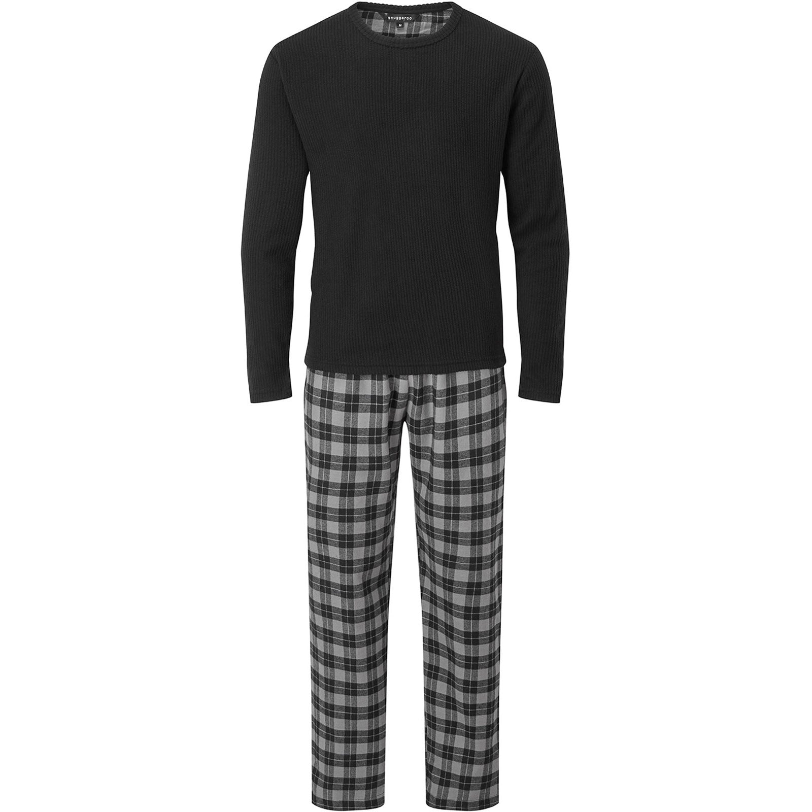 Snuggaroo Mens Soft Fleece Pyjamas Set PJs Long Sleeve Top Checked Bottoms