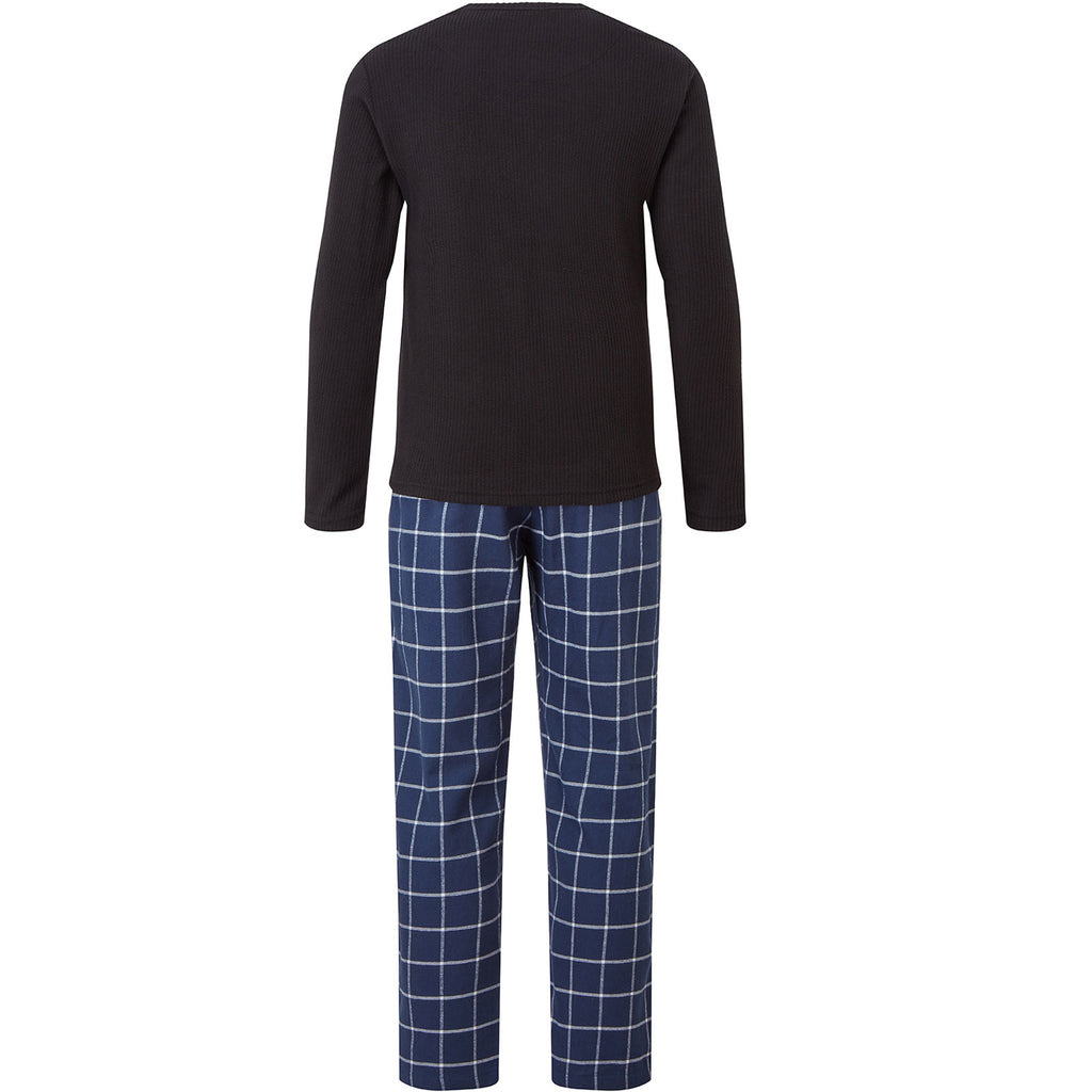 Snuggaroo Mens Soft Fleece Pyjamas Set PJs Long Sleeve Top Checked Bottoms