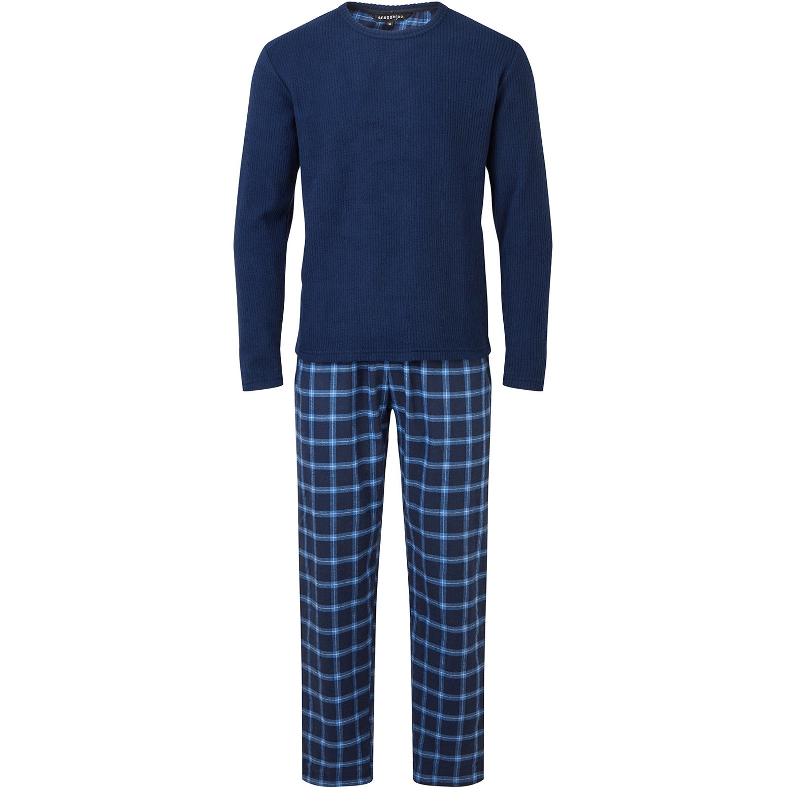 Snuggaroo Mens Soft Fleece Pyjamas Set PJs Long Sleeve Top Checked Bottoms