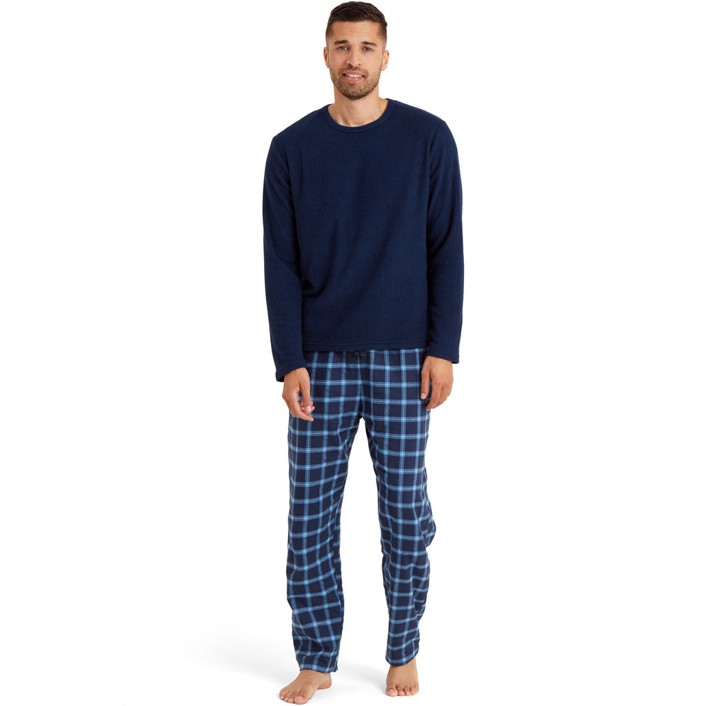 Snuggaroo Mens Soft Fleece Pyjamas Set PJs Long Sleeve Top Checked Bottoms