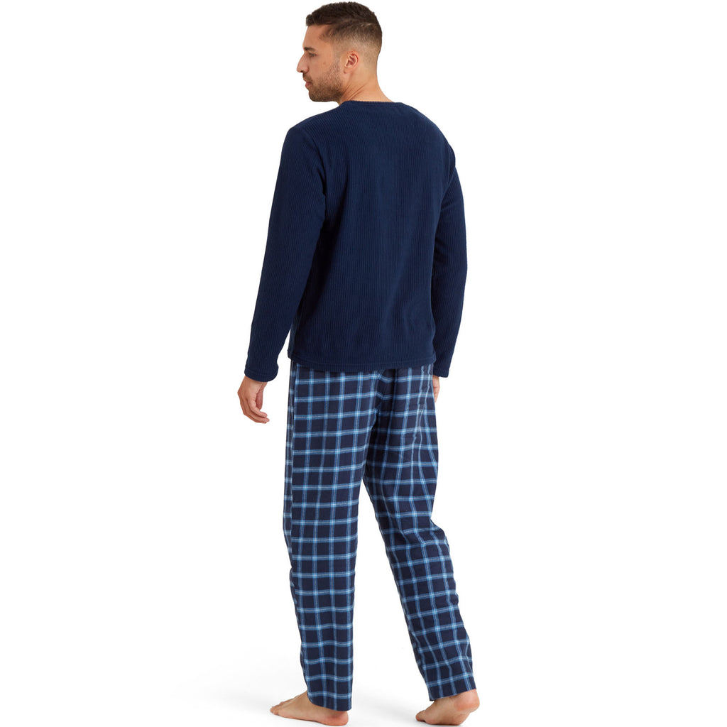 Snuggaroo Mens Soft Fleece Pyjamas Set PJs Long Sleeve Top Checked Bottoms
