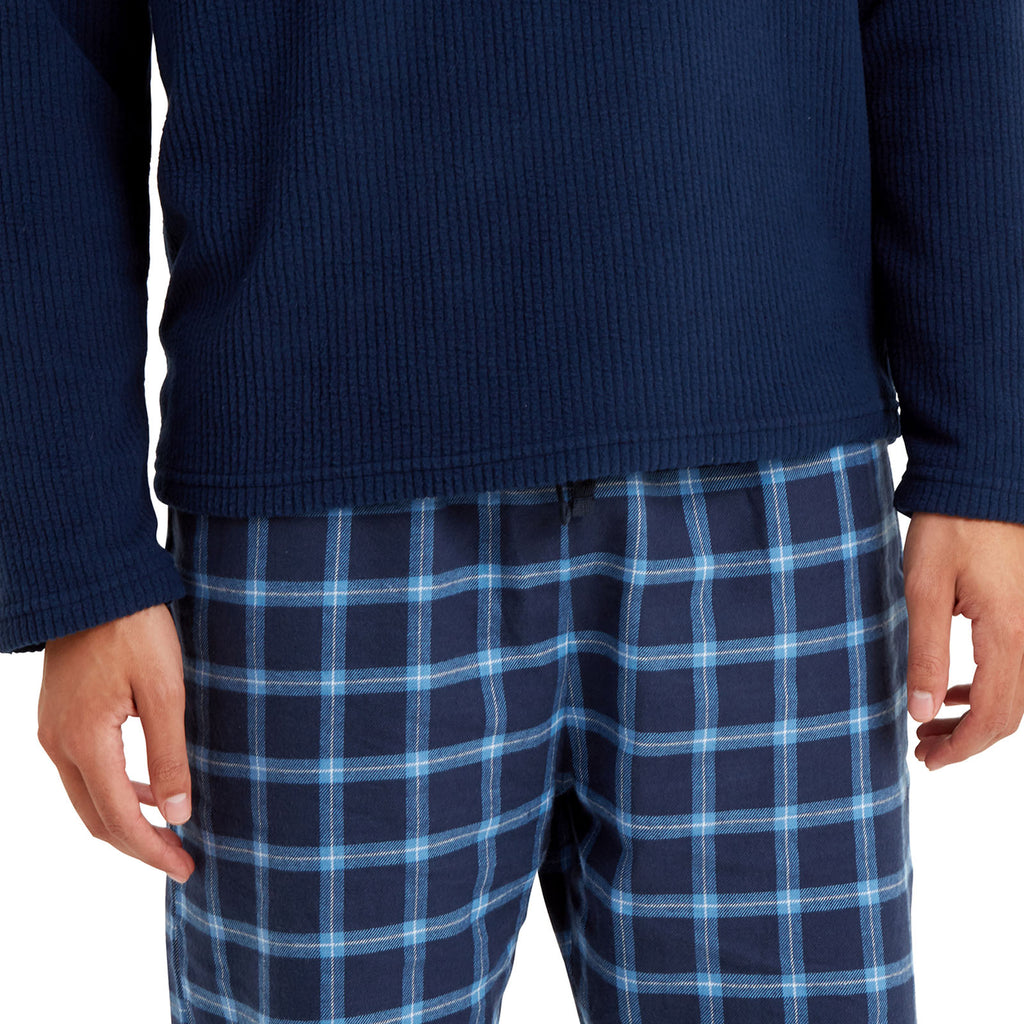 Snuggaroo Mens Soft Fleece Pyjamas Set PJs Long Sleeve Top Checked Bottoms