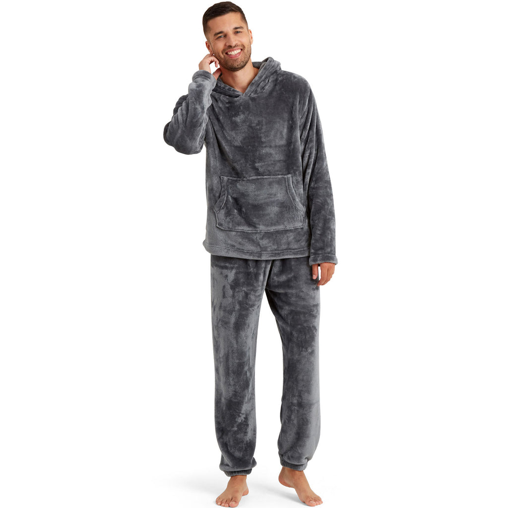 Snuggaroo Mens Soft Fleece Hooded PJs Pyjama Bottoms Top Loungewear Set