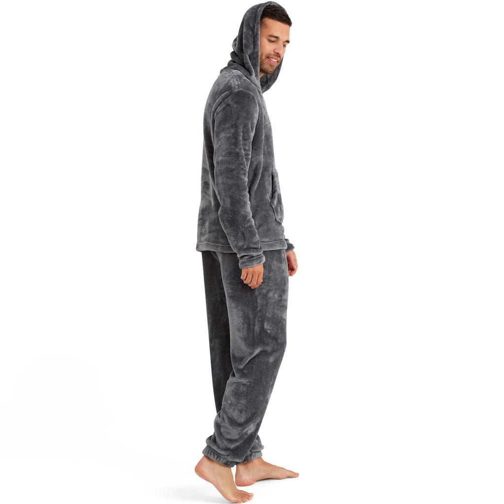 Snuggaroo Mens Soft Fleece Hooded PJs Pyjama Bottoms Top Loungewear Set