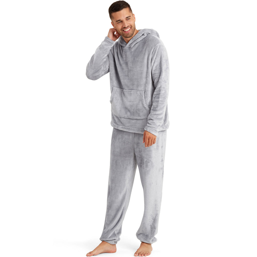 Snuggaroo Mens Soft Fleece Hooded PJs Pyjama Bottoms Top Loungewear Set