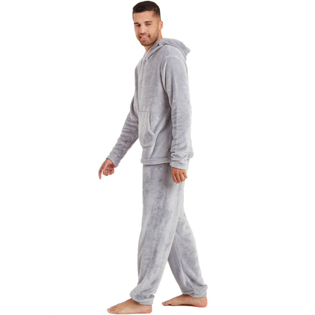 Snuggaroo Mens Soft Fleece Hooded PJs Pyjama Bottoms Top Loungewear Set