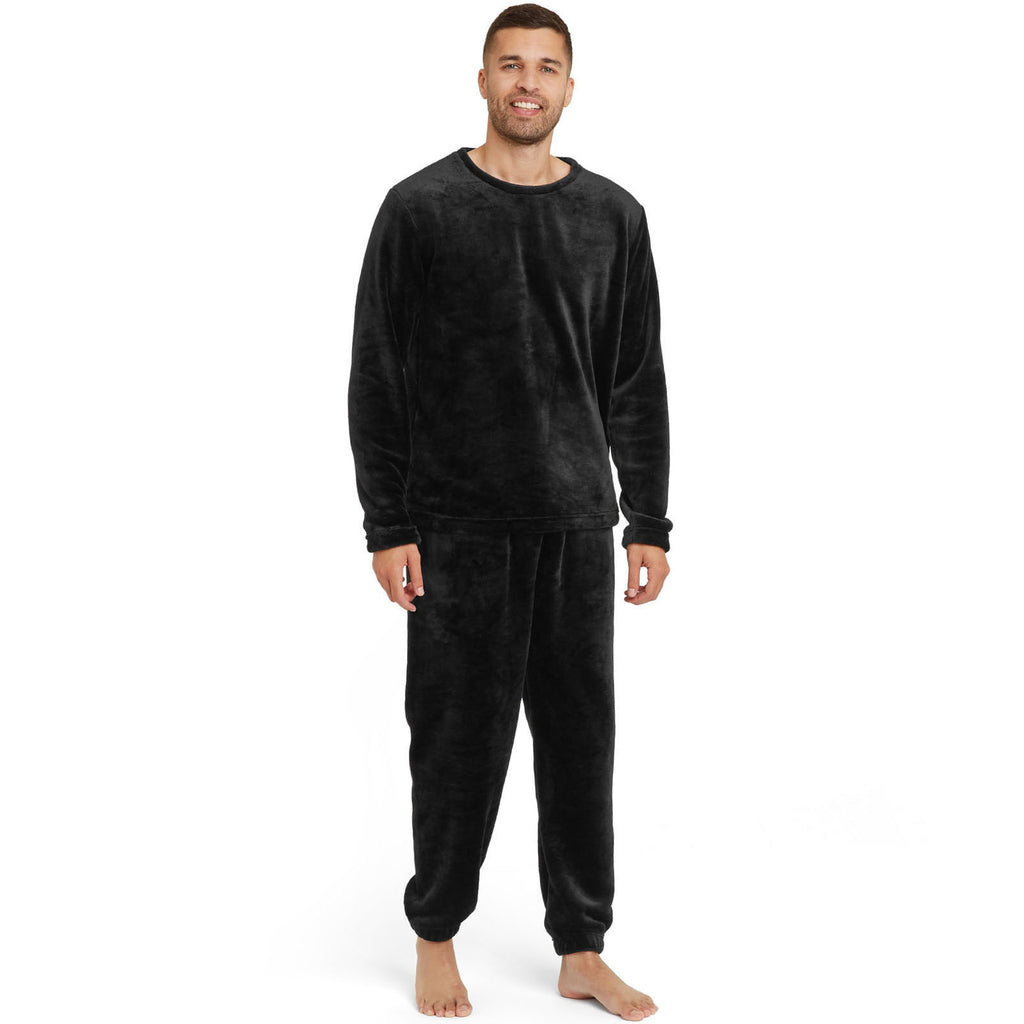 Snuggaroo Mens Soft Fleece Crew Neck Pyjamas Set PJ Bottoms Top Loungewear