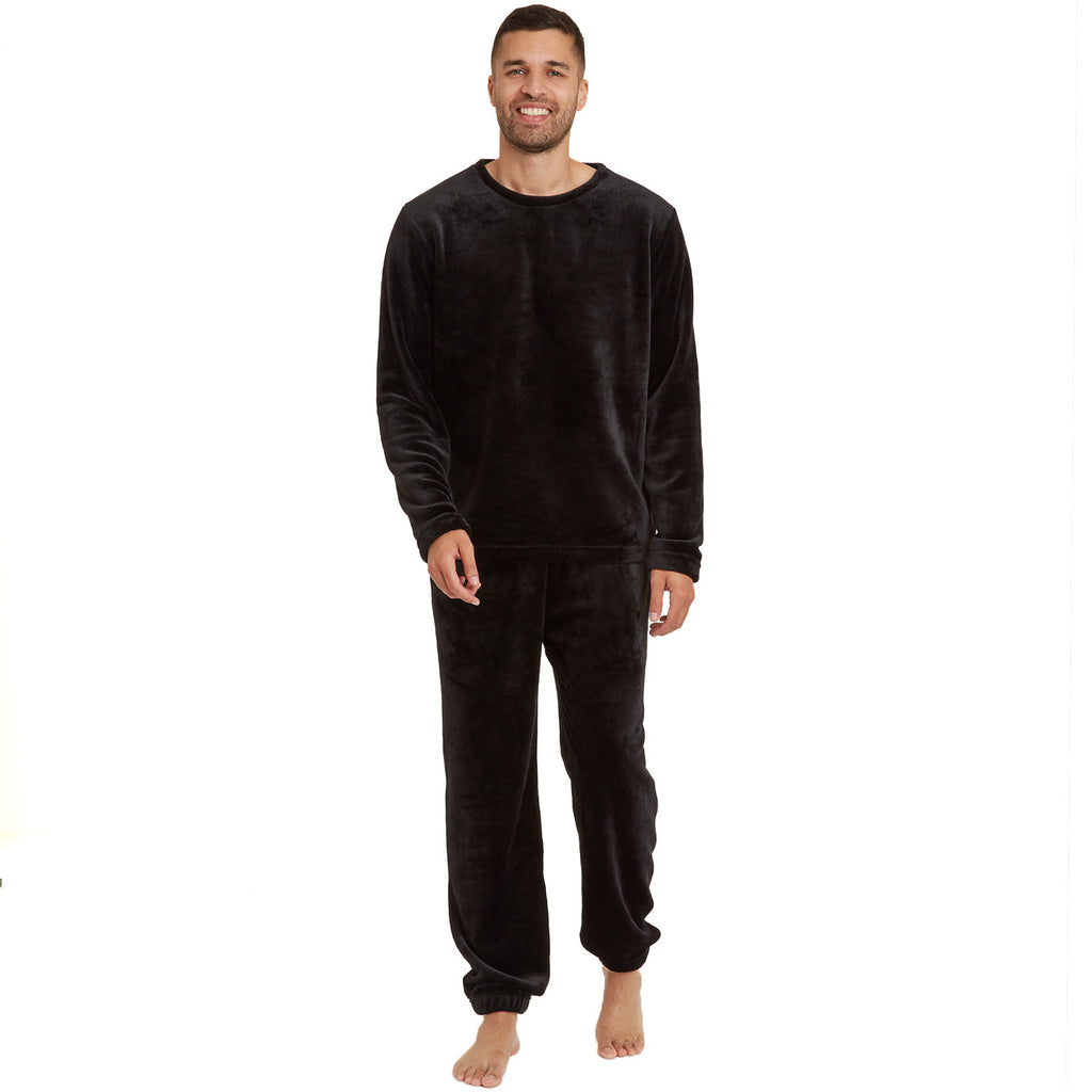 Snuggaroo Mens Soft Fleece Crew Neck Pyjamas Set PJ Bottoms Top Loungewear