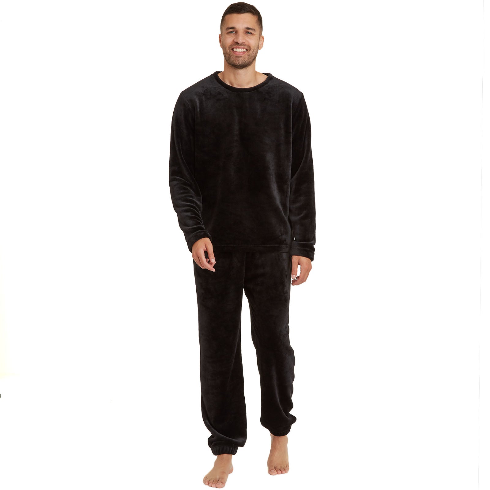 Snuggaroo Mens Soft Fleece Crew Neck Pyjamas Set PJ Bottoms Top Loungewear