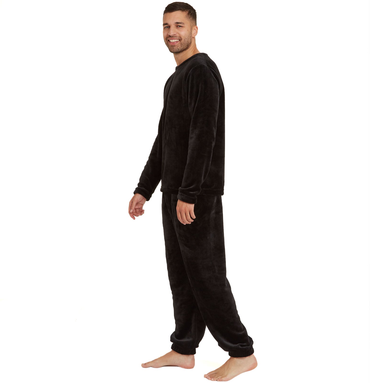 Snuggaroo Mens Soft Fleece Crew Neck Pyjamas Set PJ Bottoms Top Loungewear