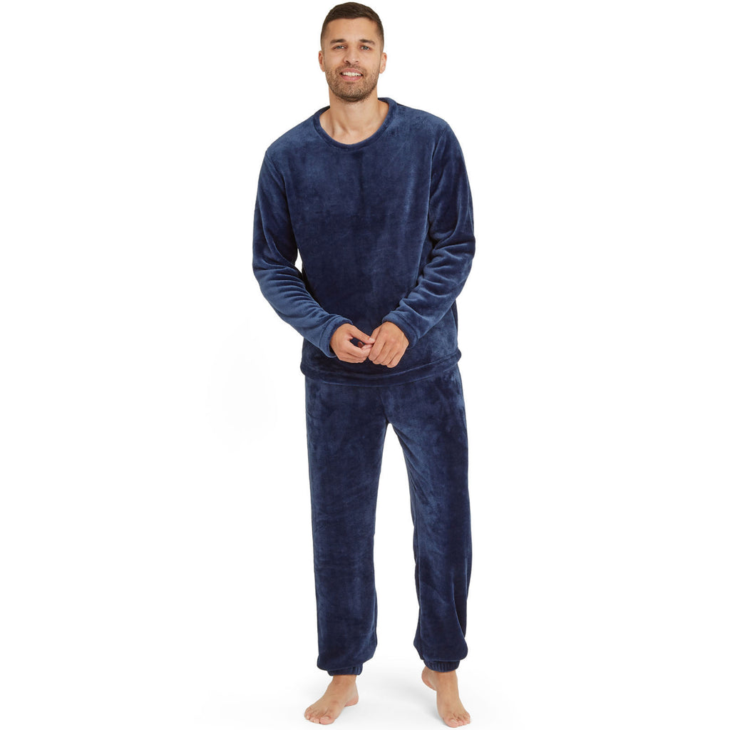 Snuggaroo Mens Soft Fleece Crew Neck Pyjamas Set PJ Bottoms Top Loungewear