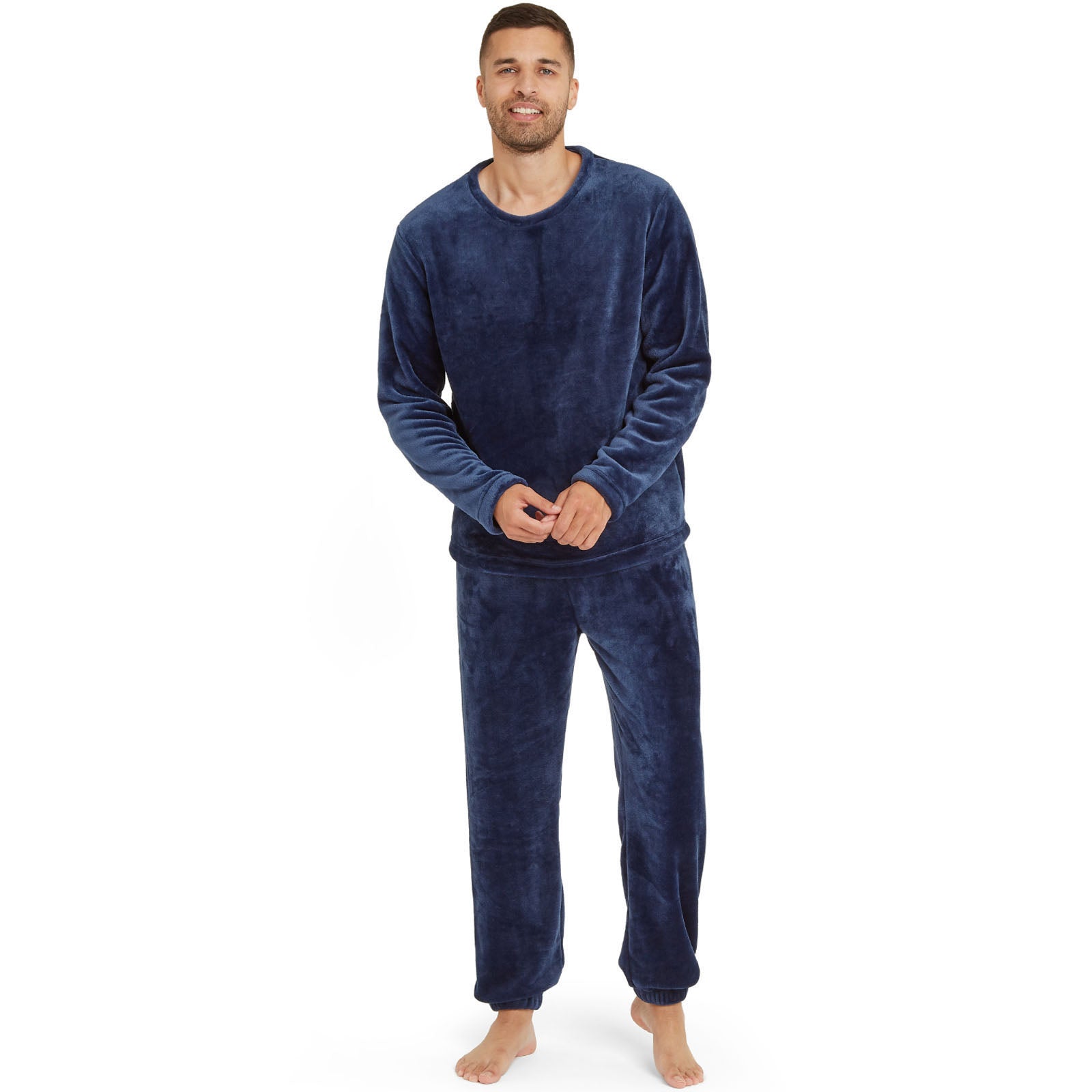 Snuggaroo Mens Soft Fleece Crew Neck Pyjamas Set PJ Bottoms Top Loungewear