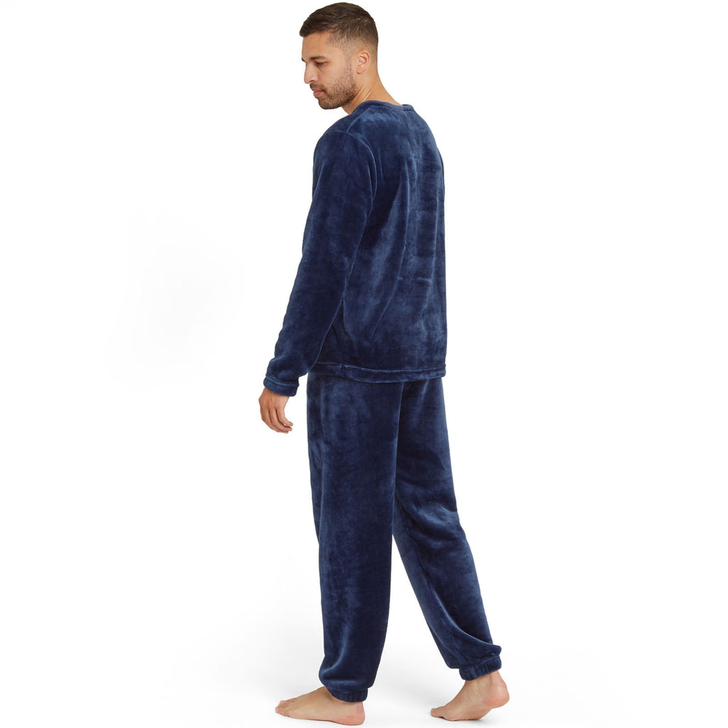 Snuggaroo Mens Soft Fleece Crew Neck Pyjamas Set PJ Bottoms Top Loungewear