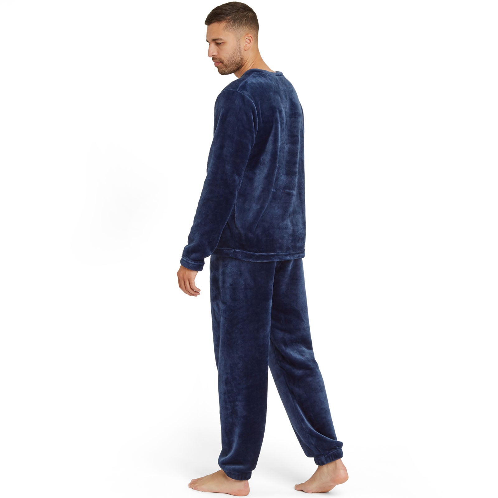 Snuggaroo Mens Soft Fleece Crew Neck Pyjamas Set PJ Bottoms Top Loungewear