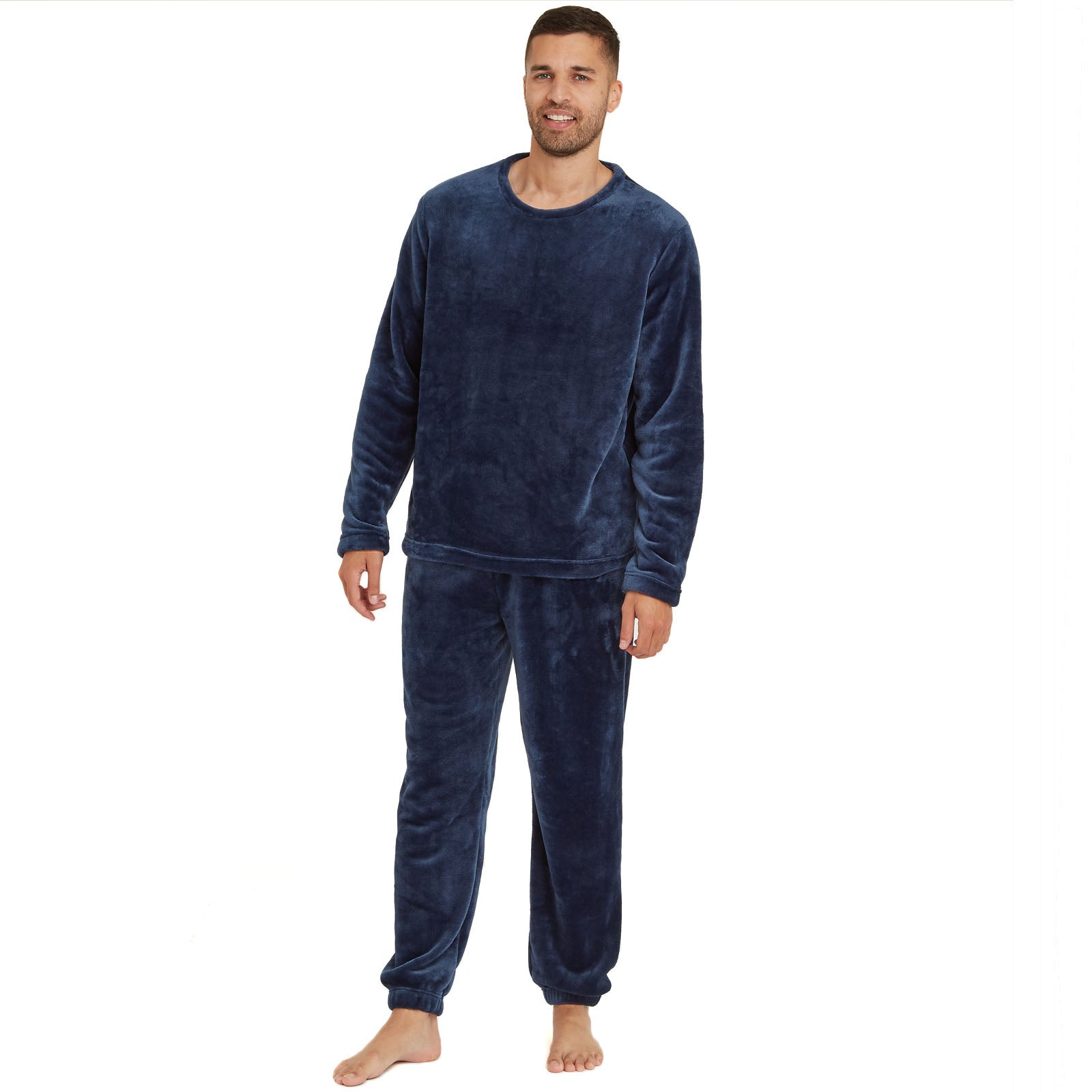 Snuggaroo Mens Soft Fleece Crew Neck Pyjamas Set PJ Bottoms Top Loungewear