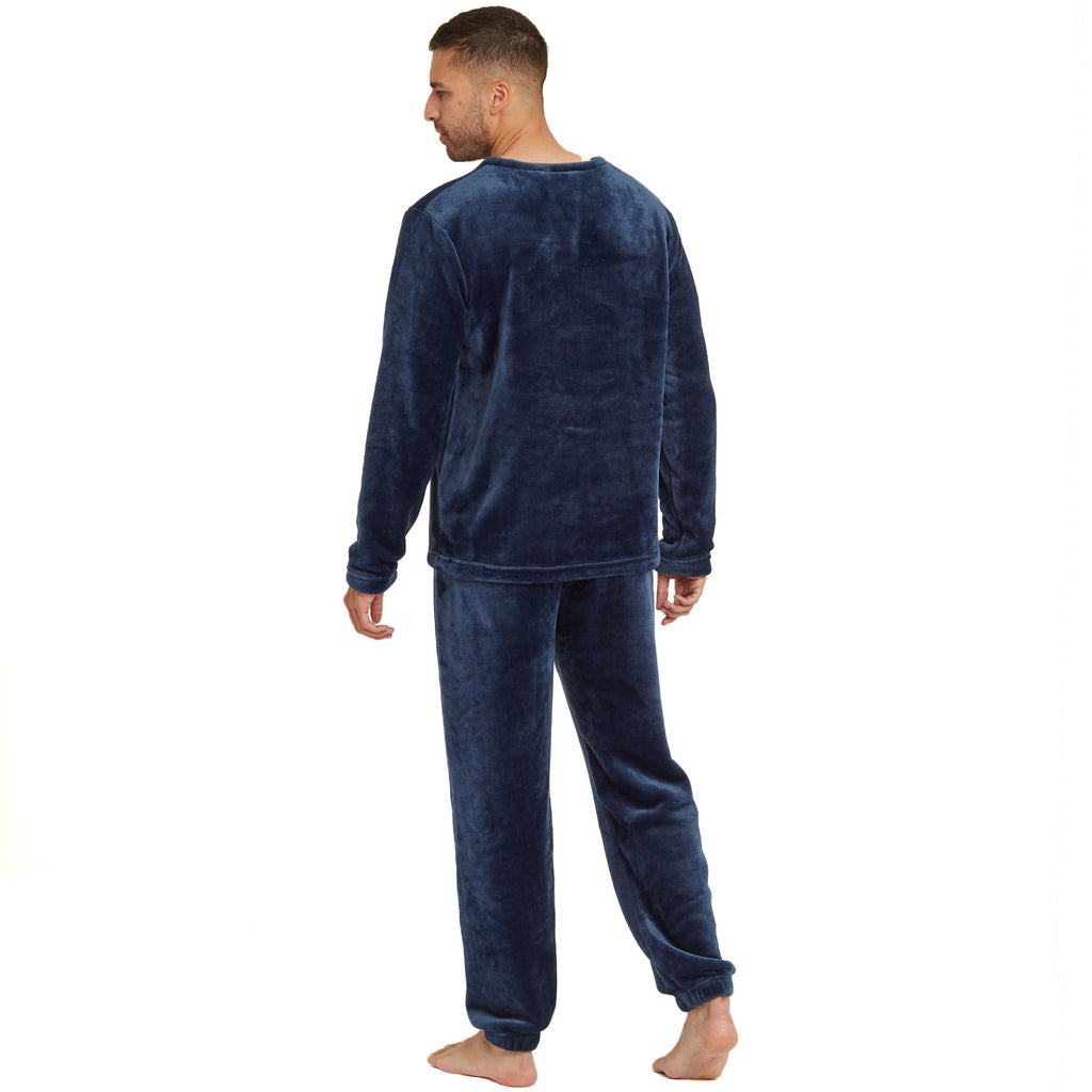 Snuggaroo Mens Soft Fleece Crew Neck Pyjamas Set PJ Bottoms Top Loungewear