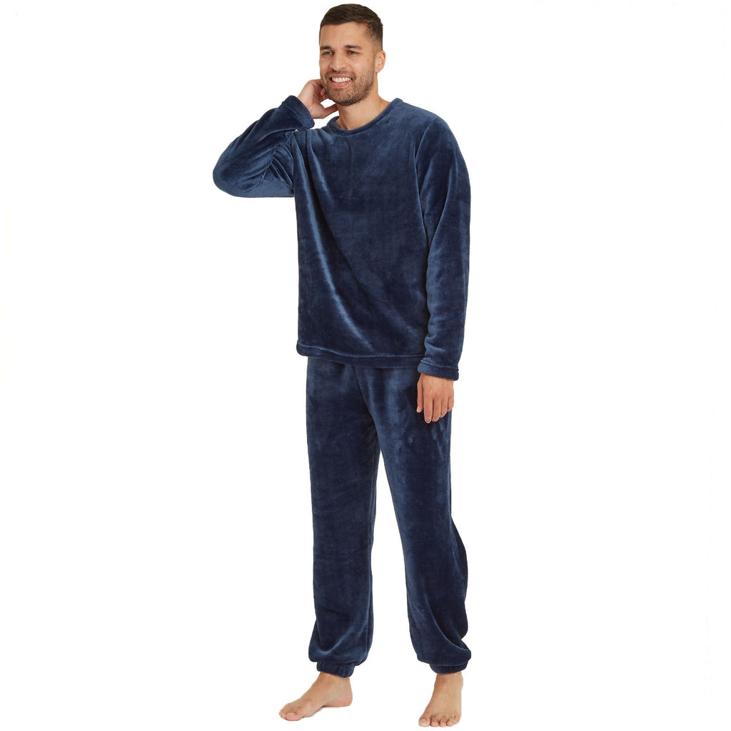 Snuggaroo Mens Soft Fleece Crew Neck Pyjamas Set PJ Bottoms Top Loungewear
