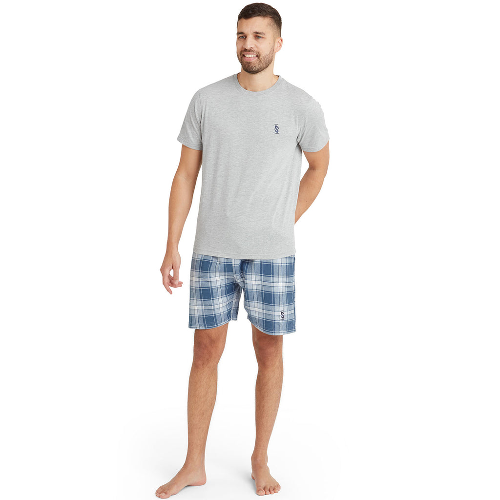 Snuggaroo Mens Short Sleeve Crew Neck T-Shirt Check Shorts PJs Pyjama Set