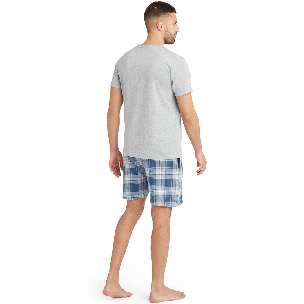 Snuggaroo Mens Short Sleeve Crew Neck T-Shirt Check Shorts PJs Pyjama Set