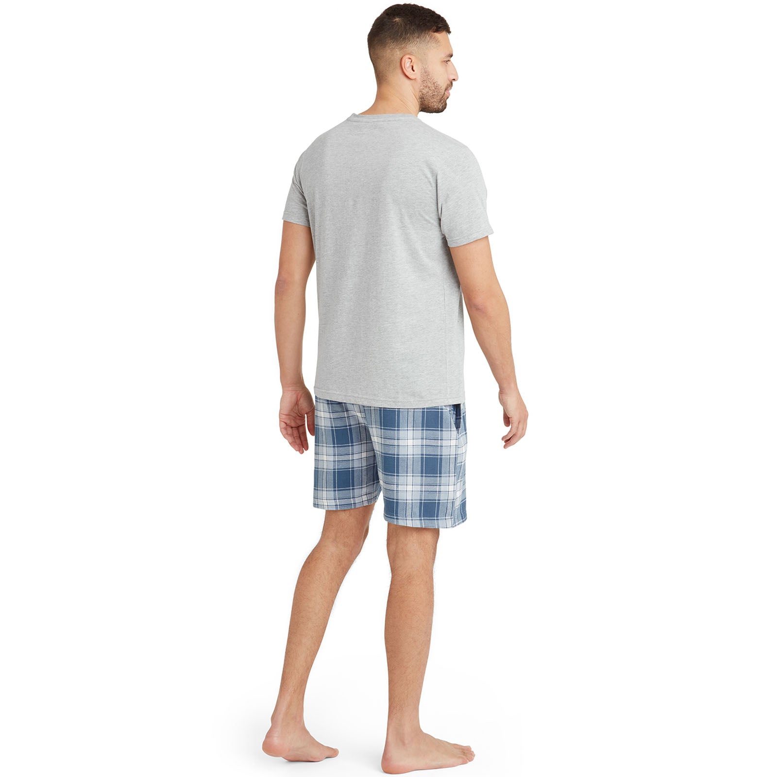 Snuggaroo Mens Short Sleeve Crew Neck T-Shirt Check Shorts PJs Pyjama Set