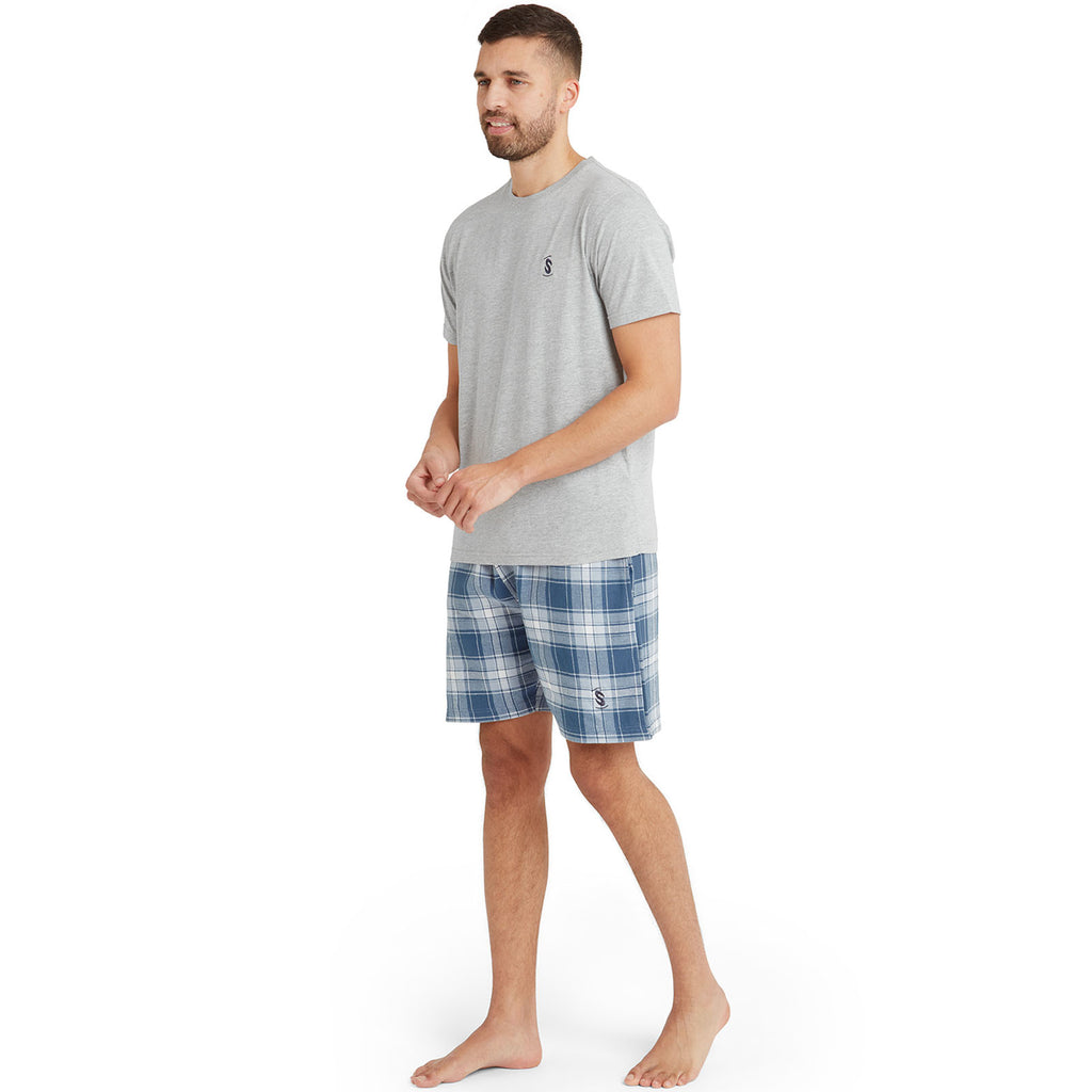 Snuggaroo Mens Short Sleeve Crew Neck T-Shirt Check Shorts PJs Pyjama Set