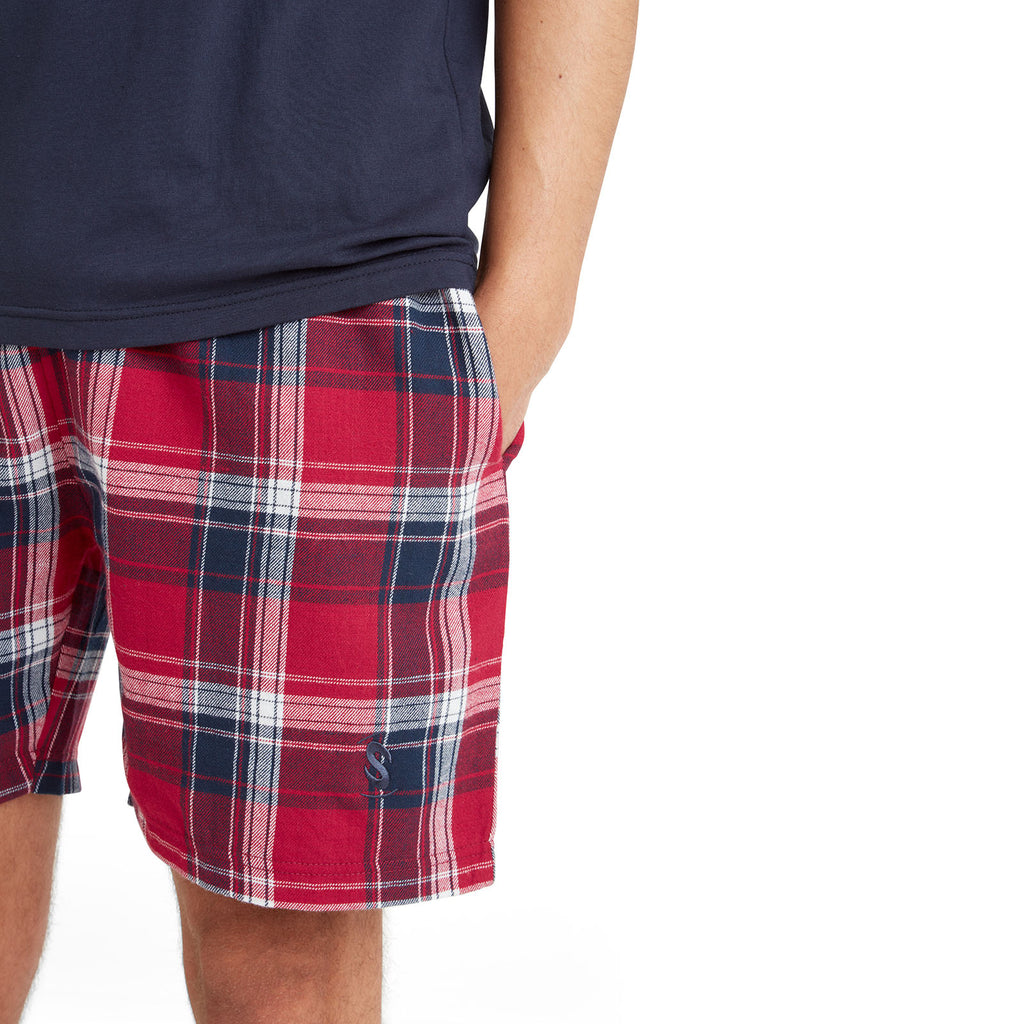 Snuggaroo Mens Short Sleeve Crew Neck T-Shirt Check Shorts PJs Pyjama Set