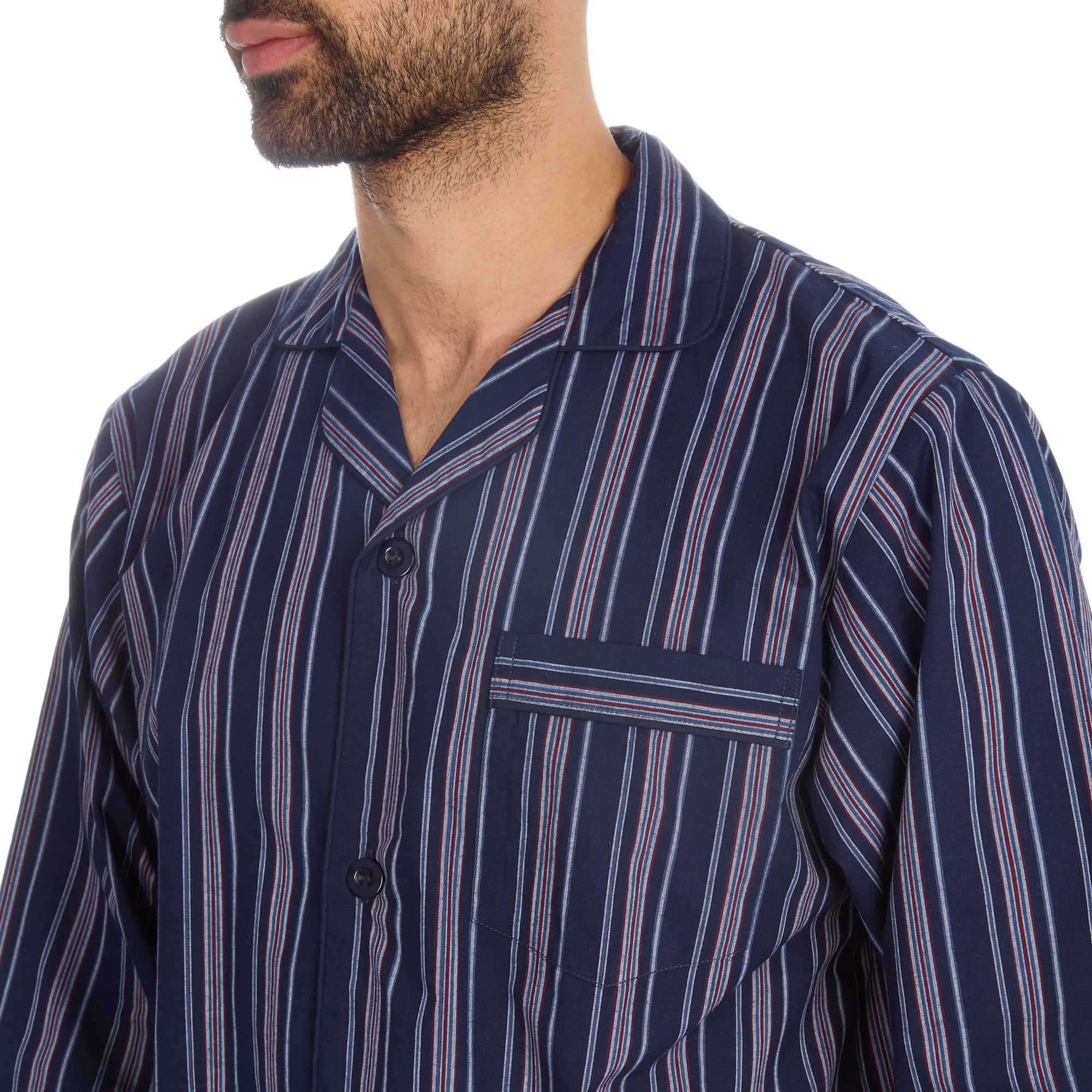 Mens 2-Piece Lounge Set Long Sleeved Shirt Long Pants Set Flannel PJs Loungewear