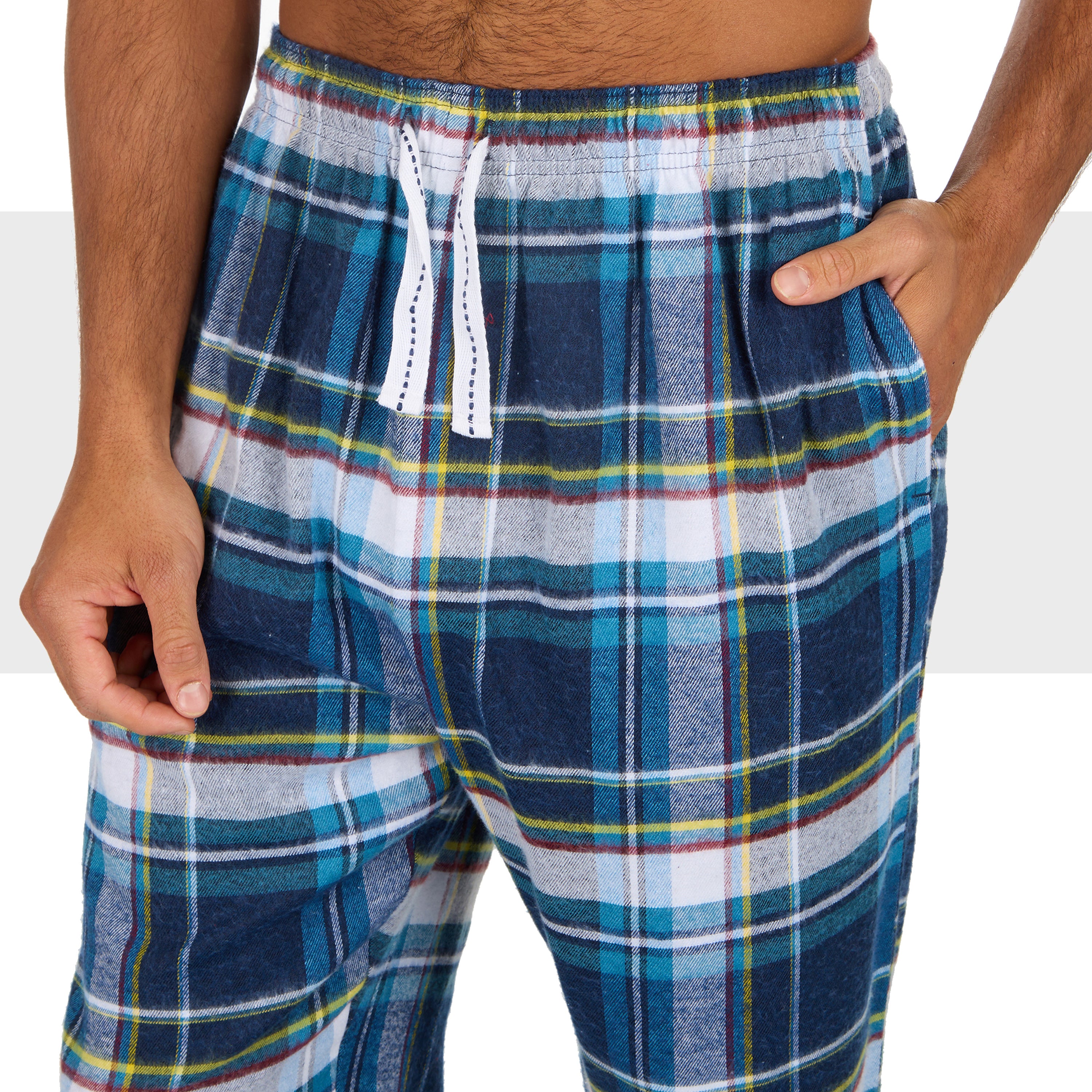 Mens Jersey Long Pyjama Set Cotton Checked Crew Neck Nightwear 2-Piece PJs M-XXL