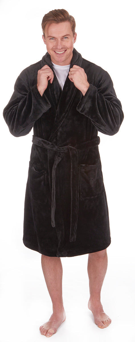 Mens Dressing Gown Robe Flannel Shawl Collar Nightwear Soft Fleece PIERRE ROCHE