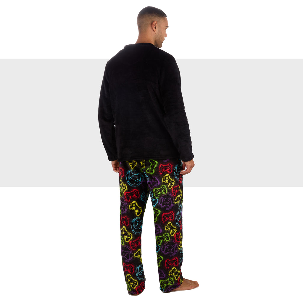 Mens Plush Fleece Lounge Set Gaming Pyjama Set Gamer Top and Bottoms PJ's S-XXL